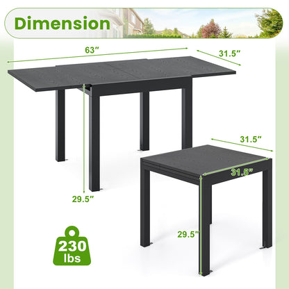 Expandable Outdoor Dining Table for 4 to 6 People with Adjustable Length and Aluminum Frame