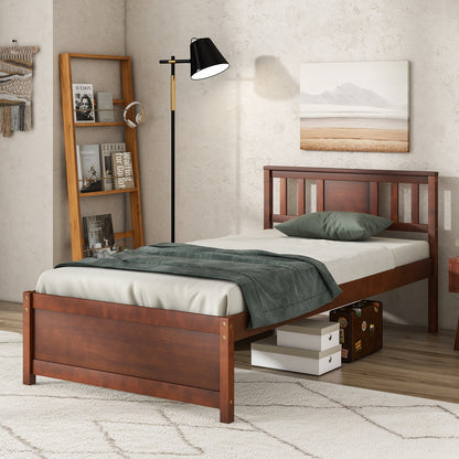 Durable Wooden Platform Bed with Headboard & Slat Support - Twin Size
