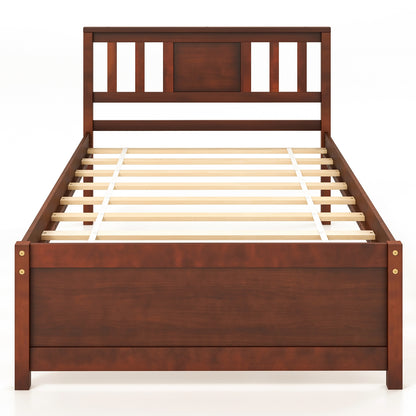 Durable Wooden Platform Bed with Headboard & Slat Support - Twin Size