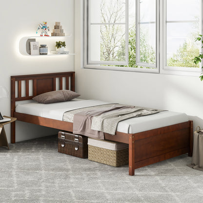 Durable Wooden Platform Bed with Headboard & Slat Support - Twin Size