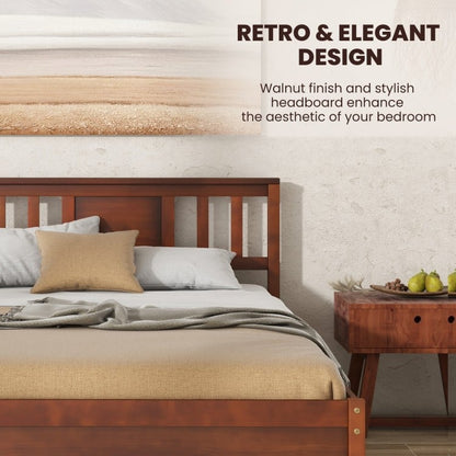 Durable Wooden Platform Bed with Headboard & Slat Support - Twin Size