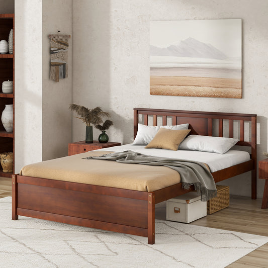 Durable Wooden Platform Bed with Headboard & Slat Support - Full Size