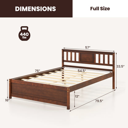 Durable Wooden Platform Bed with Headboard & Slat Support - Full Size