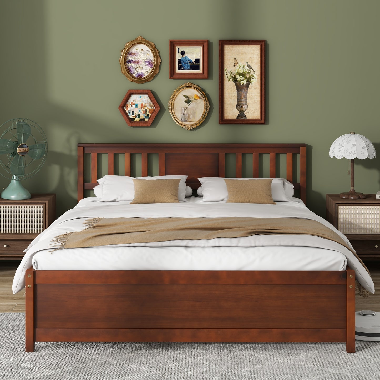 Durable Wooden Platform Bed with Headboard & Slat Support - Queen Size