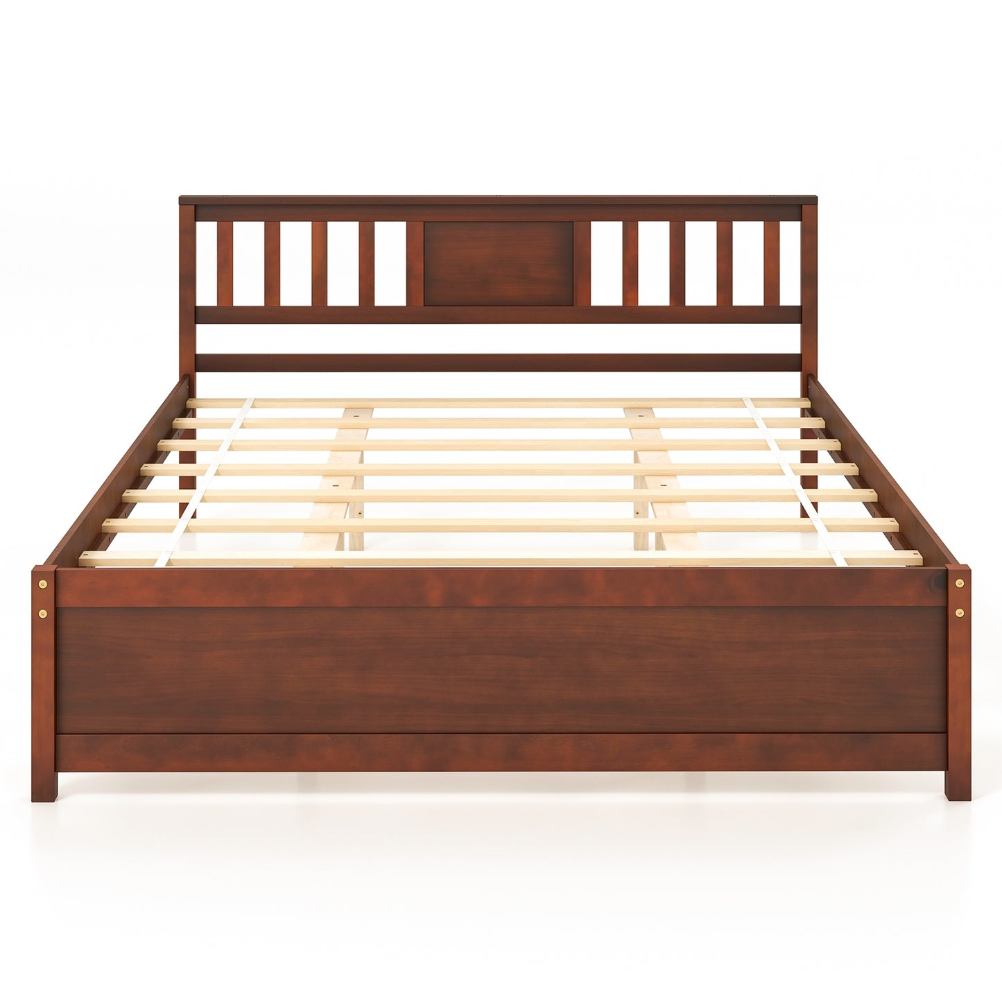 Durable Wooden Platform Bed with Headboard & Slat Support - Queen Size