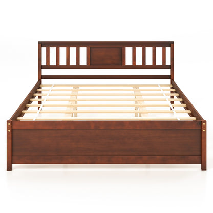 Durable Wooden Platform Bed with Headboard & Slat Support - Queen Size