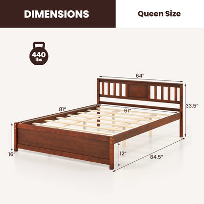 Durable Wooden Platform Bed with Headboard & Slat Support - Queen Size