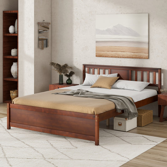 Durable Wooden Platform Bed with Headboard & Slat Support - Queen Size