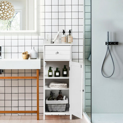 Compact Wooden Bathroom Storage Cabinet with Adjustable Shelf & Drawer