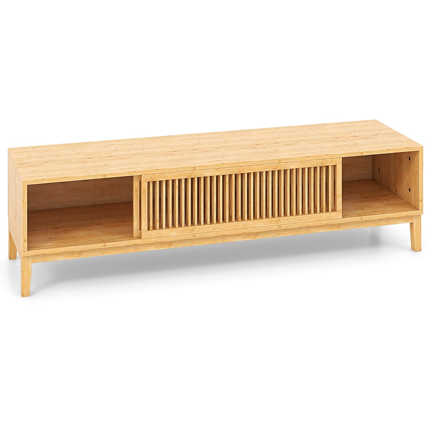 Bamboo TV Console with Slatted Sliding Doors and Storage for up to 65 Inch TVs