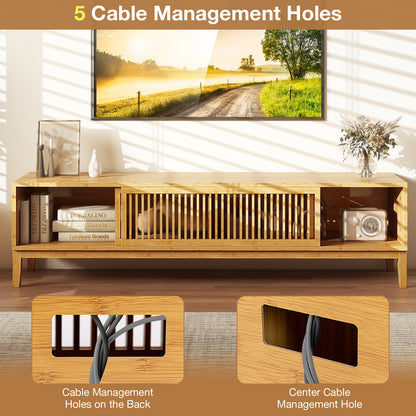 Bamboo TV Console with Slatted Sliding Doors and Storage for up to 65 Inch TVs