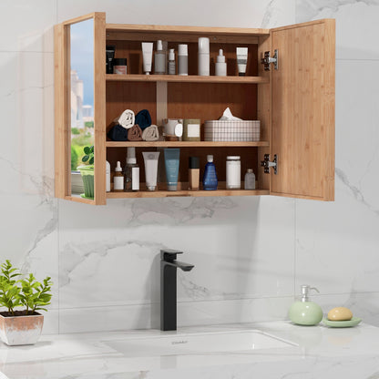 Wall Mounted Double Door Medicine Cabinet with Mirror and Adjustable Shelves