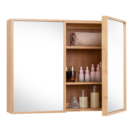 Wall Mounted Double Door Medicine Cabinet with Mirror and Adjustable Shelves