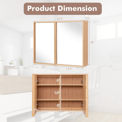 Wall Mounted Double Door Medicine Cabinet with Mirror and Adjustable Shelves