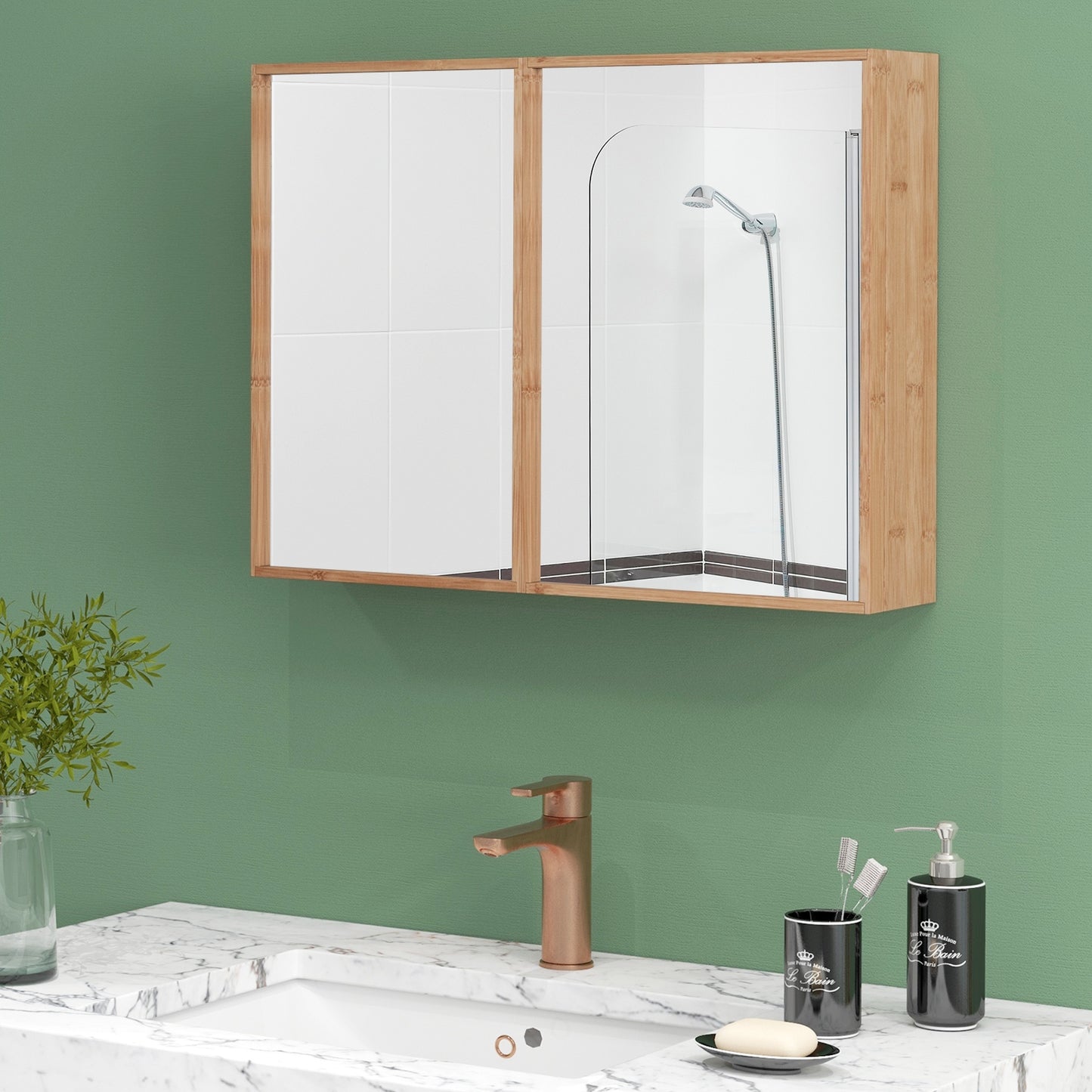 Wall Mounted Double Door Medicine Cabinet with Mirror and Adjustable Shelves