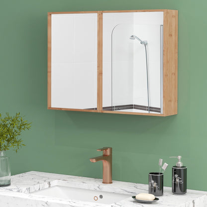 Wall Mounted Double Door Medicine Cabinet with Mirror and Adjustable Shelves