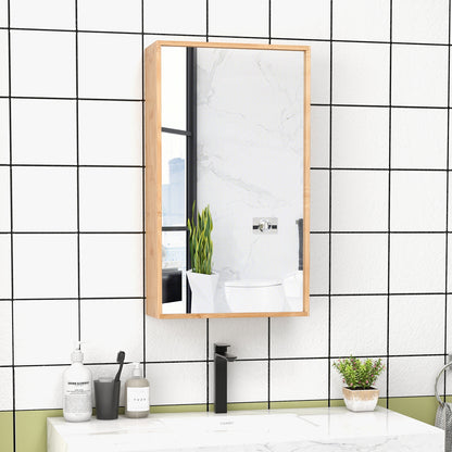 Wall Mounted Bamboo Medicine Cabinet with Mirror & Adjustable Shelves