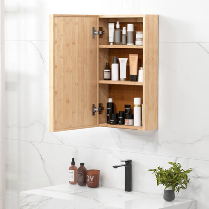 Wall Mounted Bamboo Medicine Cabinet with Mirror & Adjustable Shelves