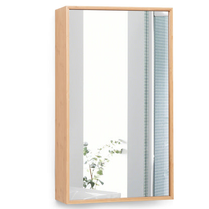 Wall Mounted Bamboo Medicine Cabinet with Mirror & Adjustable Shelves