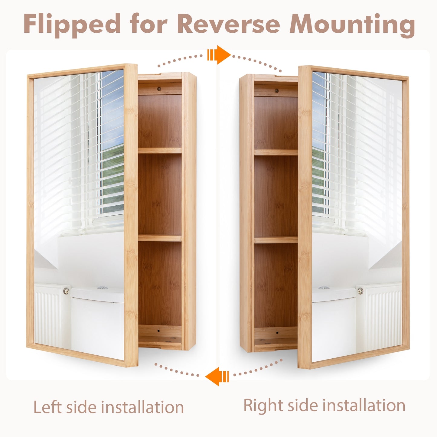 Wall Mounted Bamboo Medicine Cabinet with Mirror & Adjustable Shelves