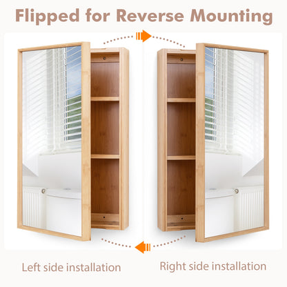 Wall Mounted Bamboo Medicine Cabinet with Mirror & Adjustable Shelves