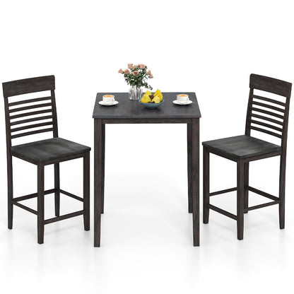 3 Piece Counter Height Dining Set with Solid Wood Table and Chairs for Small Spaces