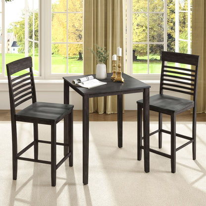 3 Piece Counter Height Dining Set with Solid Wood Table and Chairs for Small Spaces