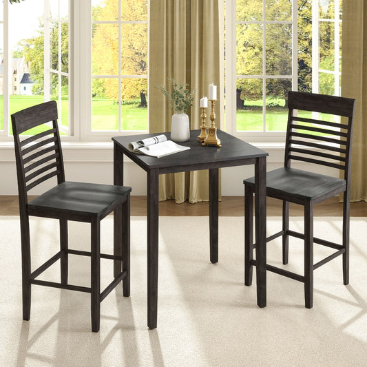 3 Piece Counter Height Dining Set with Solid Wood Table and Chairs for Small Spaces