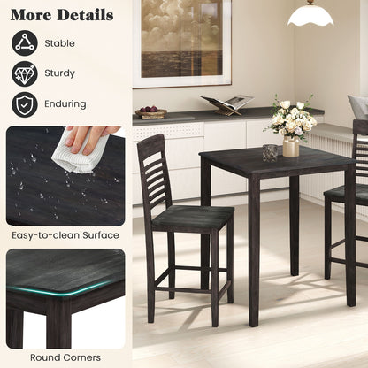 3 Piece Counter Height Dining Set with Solid Wood Table and Chairs for Small Spaces