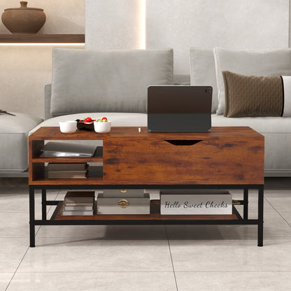 Multifunctional Lift Top Coffee Table with Storage Compartment and Removable Shelf