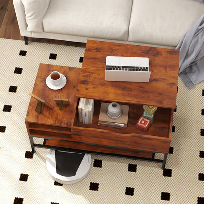 Multifunctional Lift Top Coffee Table with Storage Compartment and Removable Shelf