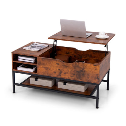 Multifunctional Lift Top Coffee Table with Storage Compartment and Removable Shelf
