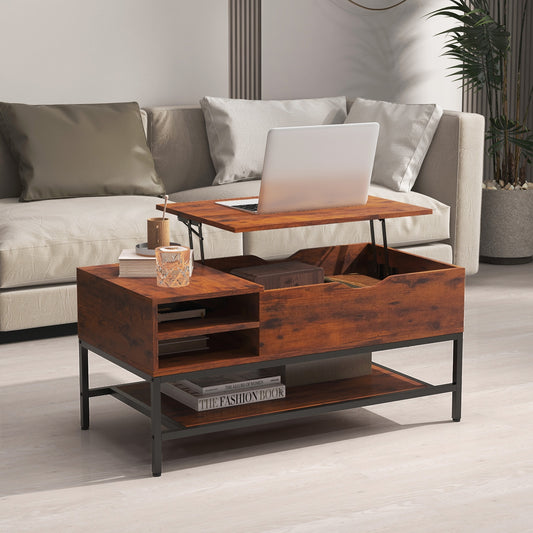 Multifunctional Lift Top Coffee Table with Storage Compartment and Removable Shelf