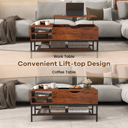 Multifunctional Lift Top Coffee Table with Storage Compartment and Removable Shelf