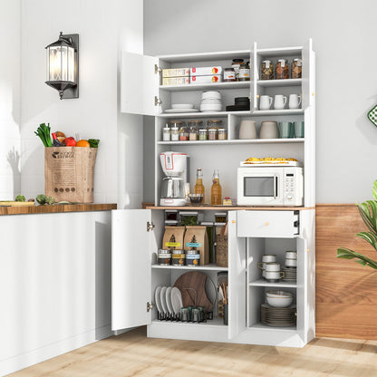 71 Inch Tall Kitchen Pantry Cabinet with Built-in Outlets and USB Ports for Dining Room Storage