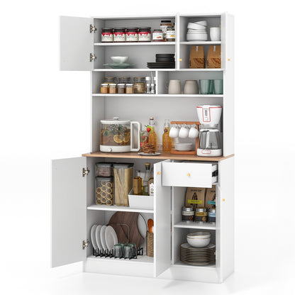 71 Inch Tall Kitchen Pantry Cabinet with Built-in Outlets and USB Ports for Dining Room Storage