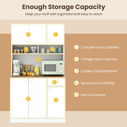 71 Inch Tall Kitchen Pantry Cabinet with Built-in Outlets and USB Ports for Dining Room Storage