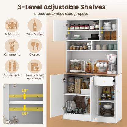 71 Inch Tall Kitchen Pantry Cabinet with Built-in Outlets and USB Ports for Dining Room Storage