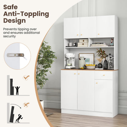 71 Inch Tall Kitchen Pantry Cabinet with Built-in Outlets and USB Ports for Dining Room Storage