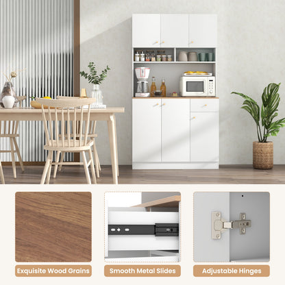 71 Inch Tall Kitchen Pantry Cabinet with Built-in Outlets and USB Ports for Dining Room Storage