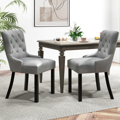 Velvet Tufted Wingback Dining Chairs with Rubber Wood Legs – Set of 2, Grey