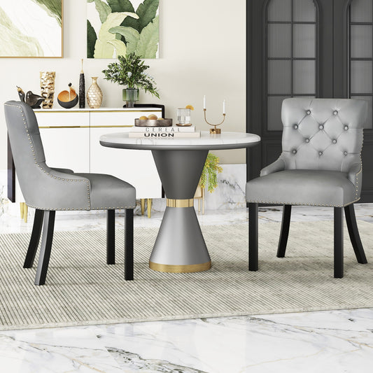 Velvet Tufted Wingback Dining Chairs with Rubber Wood Legs – Set of 2, Grey