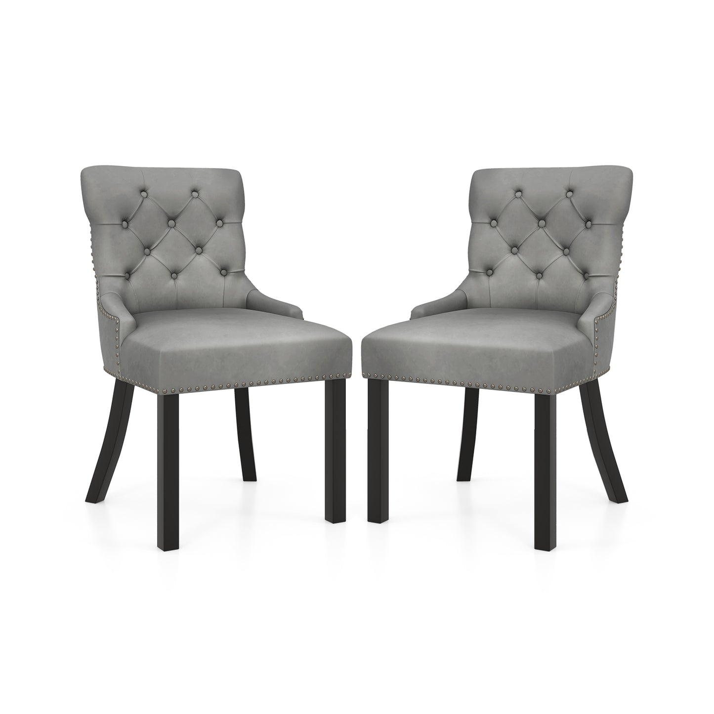 Velvet Tufted Wingback Dining Chairs with Rubber Wood Legs – Set of 2, Grey
