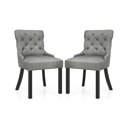Velvet Tufted Wingback Dining Chairs with Rubber Wood Legs – Set of 2, Grey