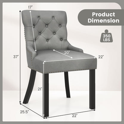 Velvet Tufted Wingback Dining Chairs with Rubber Wood Legs – Set of 2, Grey