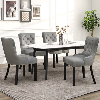 Velvet Tufted Wingback Dining Chairs with Rubber Wood Legs – Set of 2, Grey