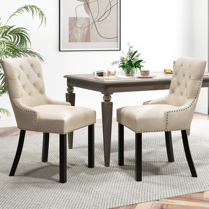 Velvet Tufted Wingback Dining Chairs with Rubber Wood Legs – Set of 2, Beige