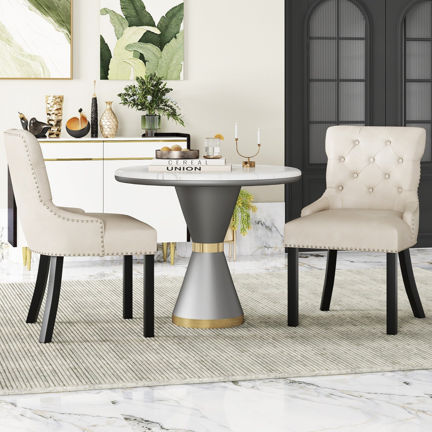 Velvet Tufted Wingback Dining Chairs with Rubber Wood Legs – Set of 2, Beige