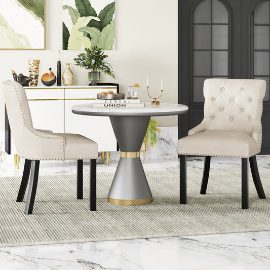 Velvet Tufted Wingback Dining Chairs with Rubber Wood Legs – Set of 2, Beige