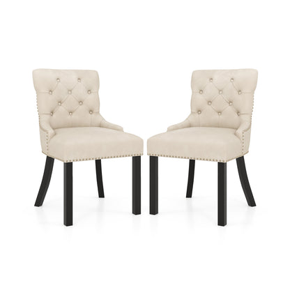 Velvet Tufted Wingback Dining Chairs with Rubber Wood Legs – Set of 2, Beige